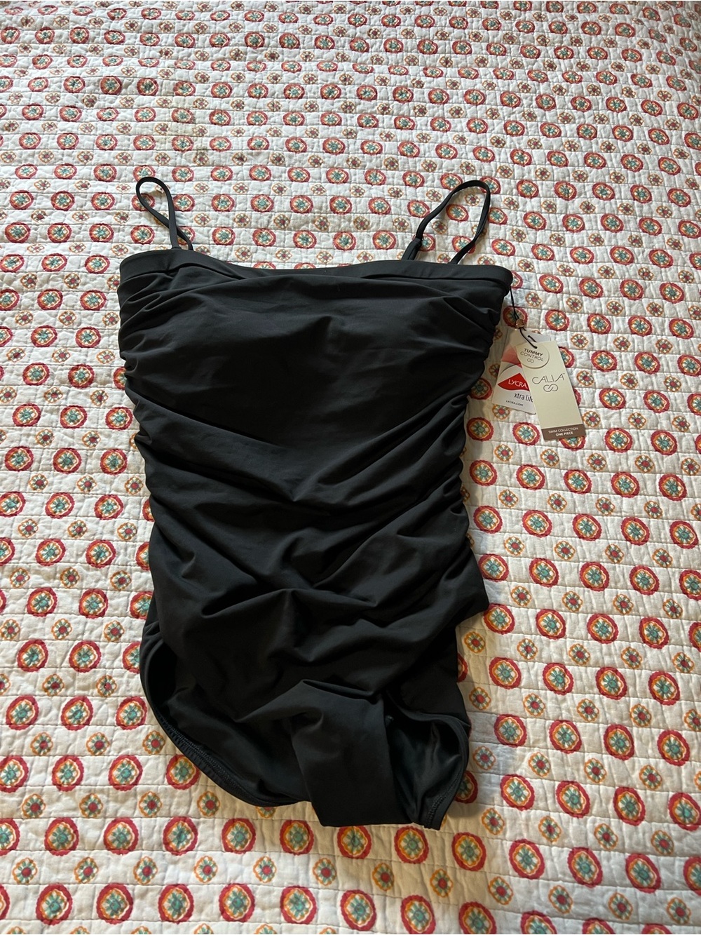 NWT Calia Tummy Control Black One Piece Swimsuit size 12 retails $75